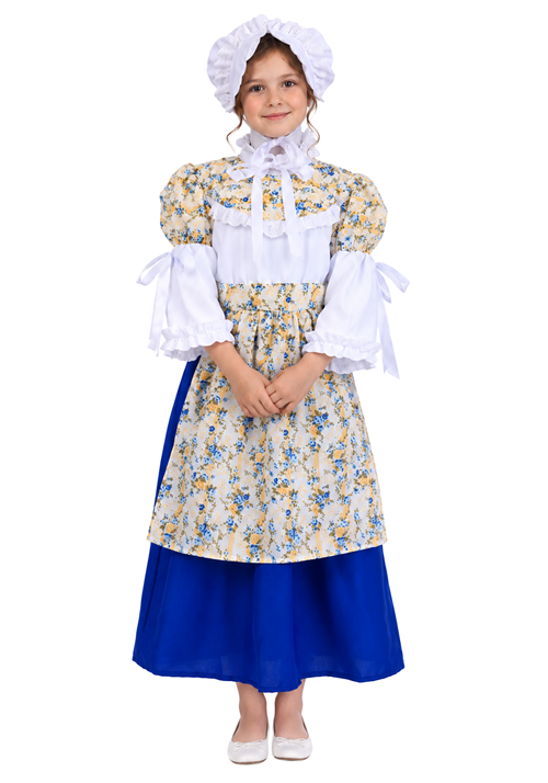 Kid's Floral Colonial Girl Blue Costume Dress - US 3633