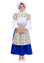 Kid's Floral Colonial Girl Blue Costume Dress - US 3633