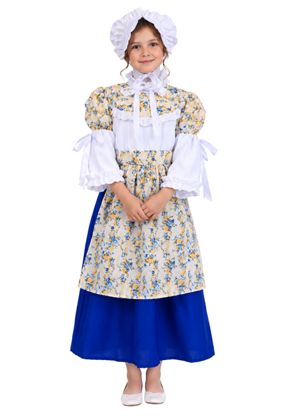 Kid's Floral Colonial Girl Blue Costume Dress - US 3633