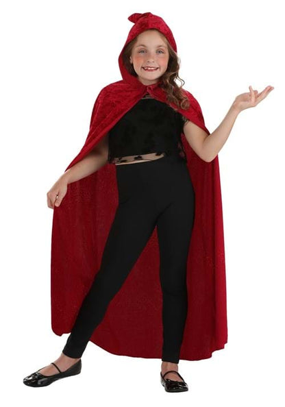 Kid's Red Velvet Hooded Cape - US 3611