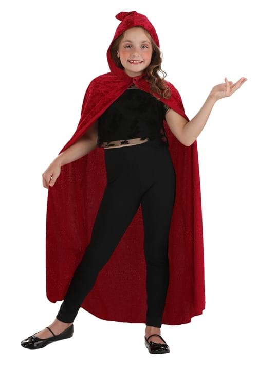 Kid's Red Velvet Hooded Cape - US 3611