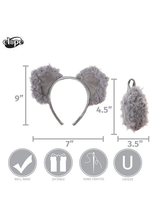 Koala Gray Ears Headband & Tail Kit for Adults - US 1841