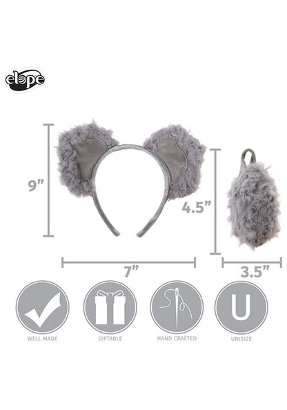 Koala Gray Ears Headband & Tail Kit for Adults - US 1841