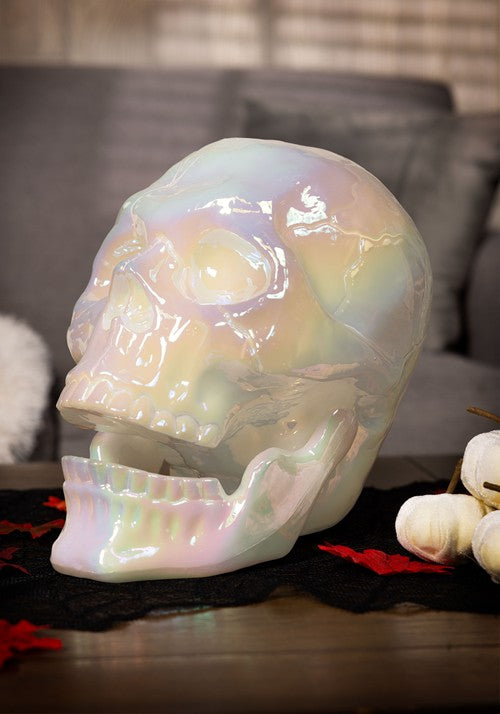 10-Inch Large Pearl Oil Slick Skull Halloween Decoration - US 4145