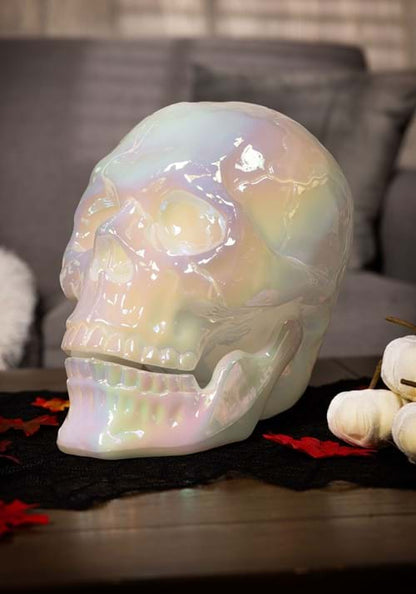 10-Inch Large Pearl Oil Slick Skull Halloween Decoration - US 4145