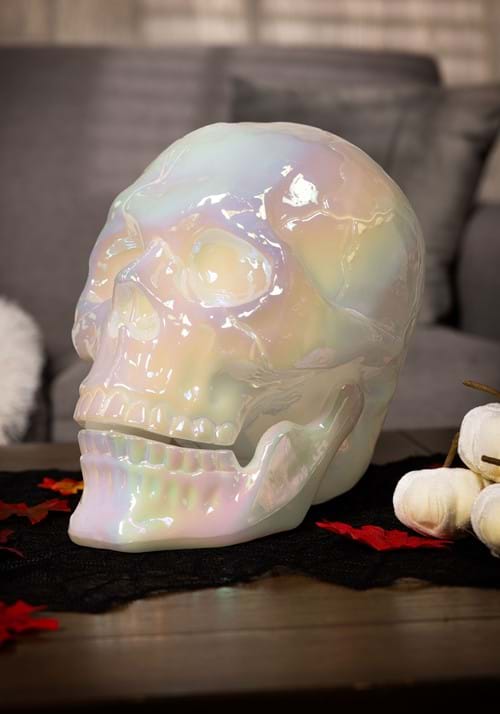 10-Inch Large Pearl Oil Slick Skull Halloween Decoration - US 4145