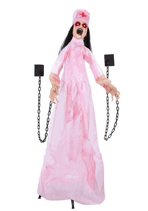 5.5FT Lethal Laudna the Chained Nurse Animatronic Decoration - Scream Saver - US 6118