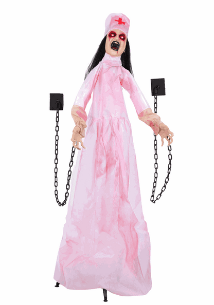 5.5FT Lethal Laudna the Chained Nurse Animatronic Decoration - Scream Saver - US 6118