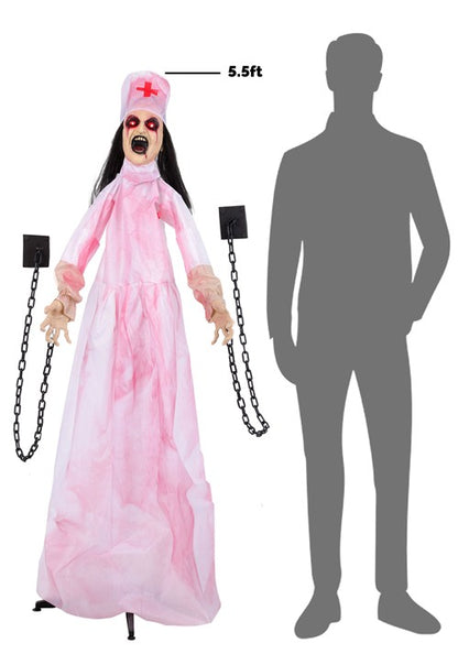 5.5FT Lethal Laudna the Chained Nurse Animatronic Decoration - Scream Saver - US 6118