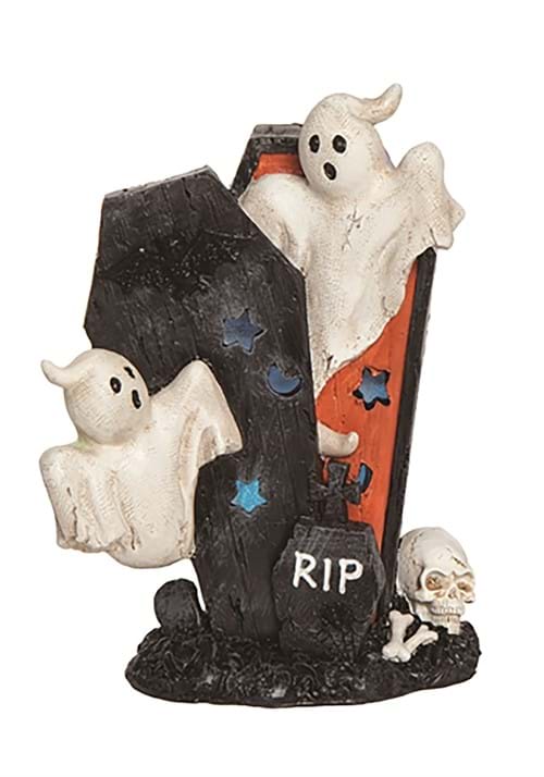 9.5-Inch Light Up Ghost in Coffin Decorative Figure - US 7589