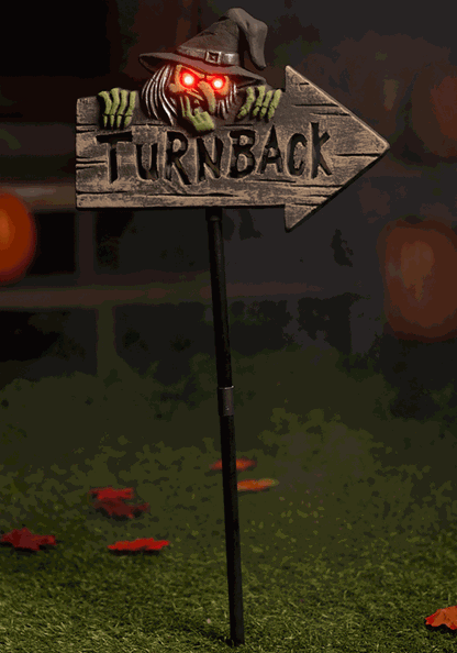 28-Inch Light Up Witchy Warning Sign Decoration - US 7951