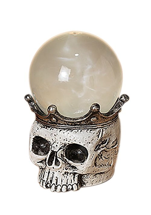 7.5-Inch Lighted Spinning Smoky Water Globe Skull Decoration - US 6510