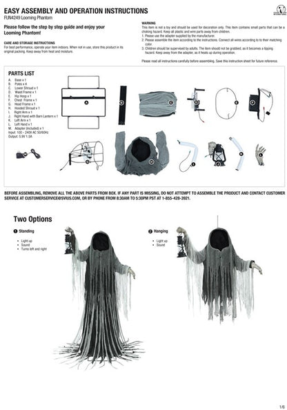 6FT Looming Phantom Animated Halloween Decoration - US 1783