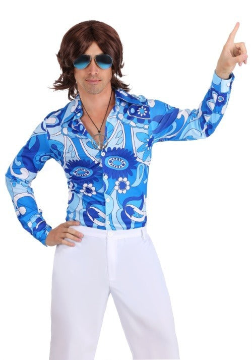 Mens Blue Flower Disco Shirt - US 8530