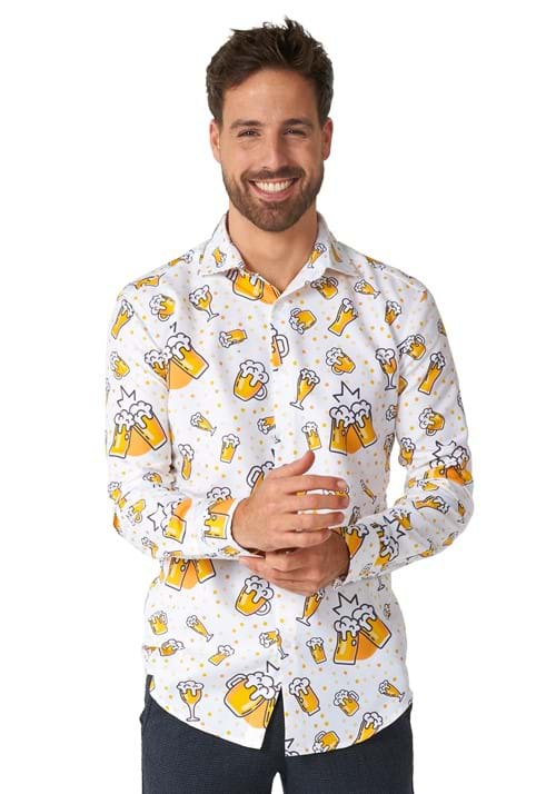 Suitmeister Button Up White Beer Shirt for Men - US 5635