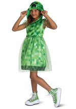 Minecraft Creeper Girl's Hooded Costume Dress - US 1244