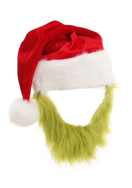 Grinch Costume Hat with Fur Beard - US 8763