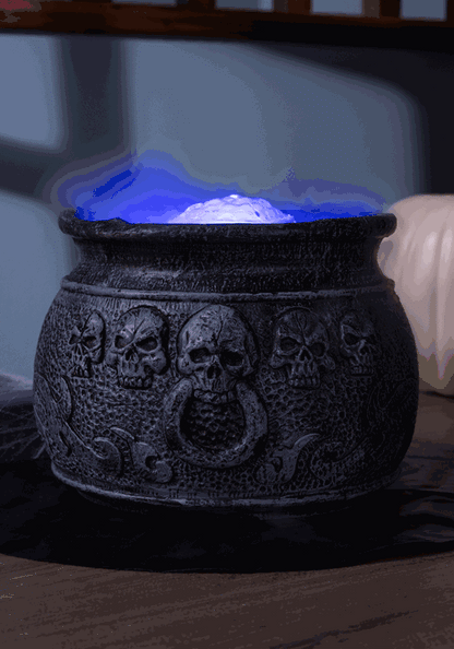 7-Inch Misting Black Skull Cauldron Decoration - US 3728