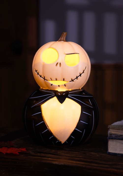 8.25-Inch Nightmare Before Christmas Jack Skeleton Pumpkin Light Up Decoration - US 3078