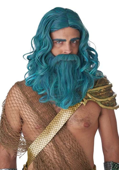 Teal Ocean King Wig and Beard Set - US 5746
