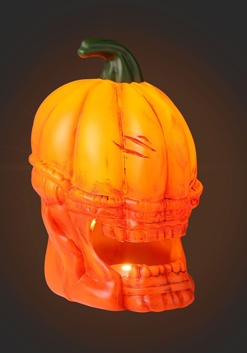 10-Inch Orange Light Up Pumpkin Alien Halloween Decoration - US 3581