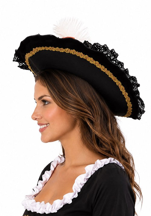 Adult Black Pirate Musketeer Velvet Hat Accessory - US 9529
