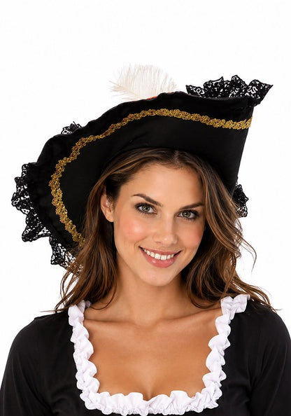Adult Black Pirate Musketeer Velvet Hat Accessory - US 9529