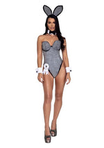 Women's Playboy Sexy Black and Silver Rhinestone Bunny Costume - US 5912