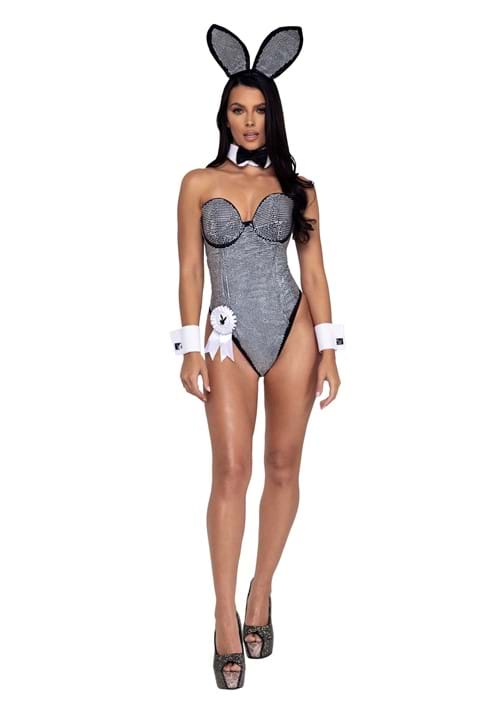 Women's Playboy Sexy Black and Silver Rhinestone Bunny Costume - US 5912