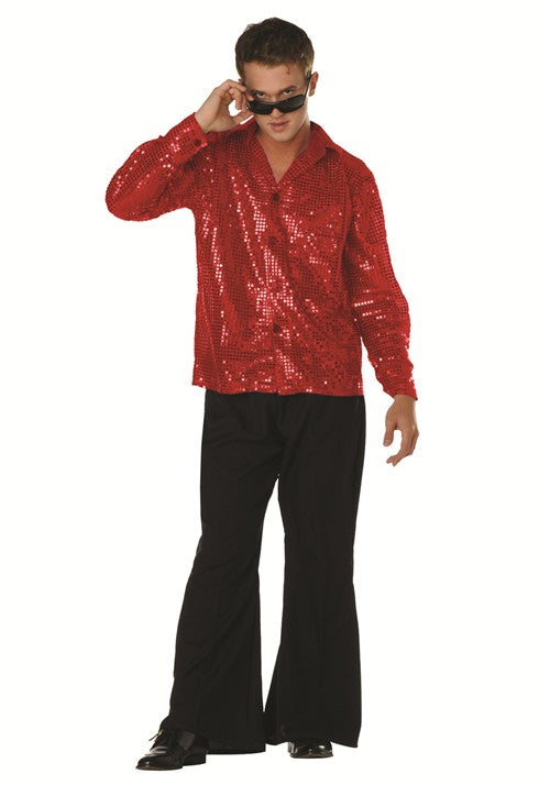 Plus Size 70's Disco Inferno Red Sequin Costume Shirt for Men - US 3129