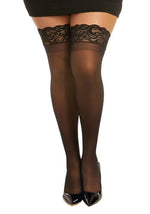 Women's Plus Size Black Anti-Slip Thigh High Stockings - US 9981