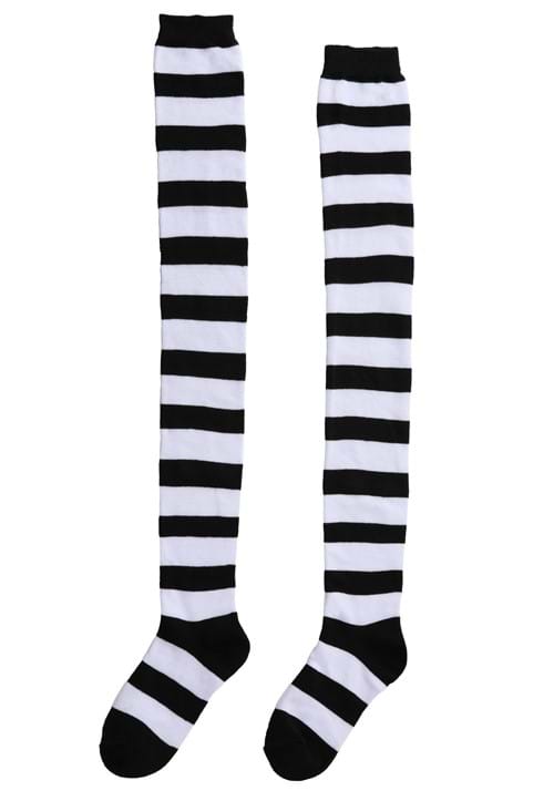 Plus Size Black and White Striped Witch Socks for Women - US 3570