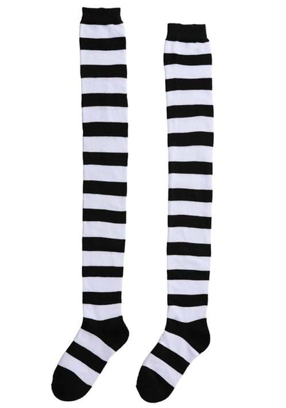 Plus Size Black and White Striped Witch Socks for Women - US 3570