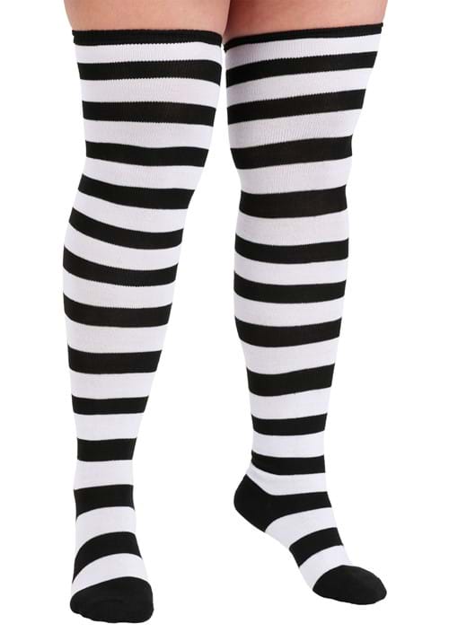 Plus Size Black and White Striped Witch Socks for Women - US 3570