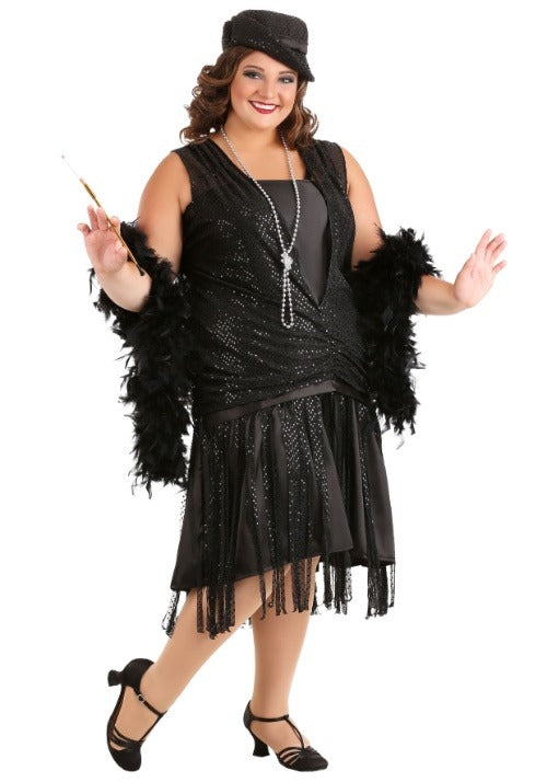 Plus Size Women's Black Jazz Flapper Costume - US 0884