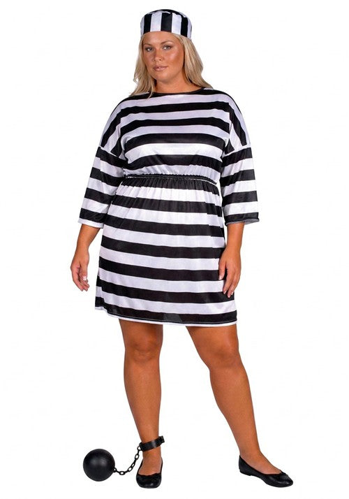 Plus Size Convict Lady Striped Costume Dress for Women - US 2936