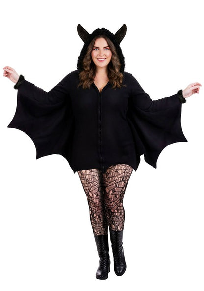 Plus Size Cozy Fleece Bat Zip Up Costume Dress for Women - US 1607