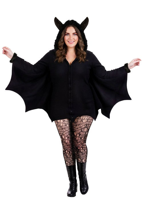 Plus Size Cozy Fleece Bat Zip Up Costume Dress for Women - US 1607