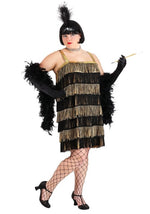 Plus Size Fringe Gold Flapper Women's Costume Dress - US 1506