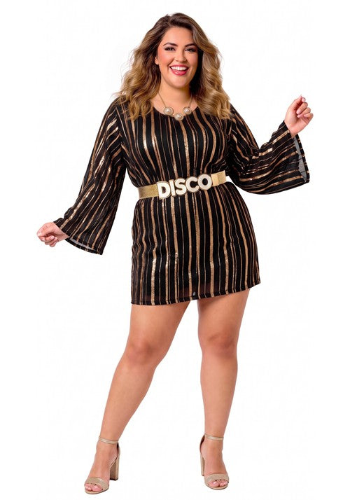Plus Size Golden Disco Queen Costume Dress for Women - US 9994