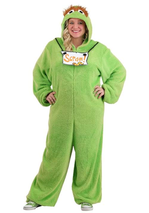 Plus Size Oscar the Grouch Adult Costume Onesie - US 0777