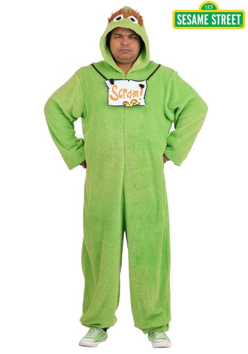 Plus Size Oscar the Grouch Adult Costume Onesie - US 0777