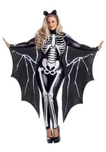 Plus Size Sexy Skeleton Bat Jumpsuit Women's Costume with Attached Wings - US 7861