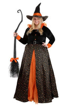 Women's Plus Size Sparkling Orange Witch Costume Dress - US 8448