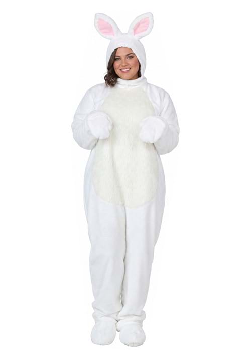 Plus Size Open Face White Bunny Costume for Adults - US 6326