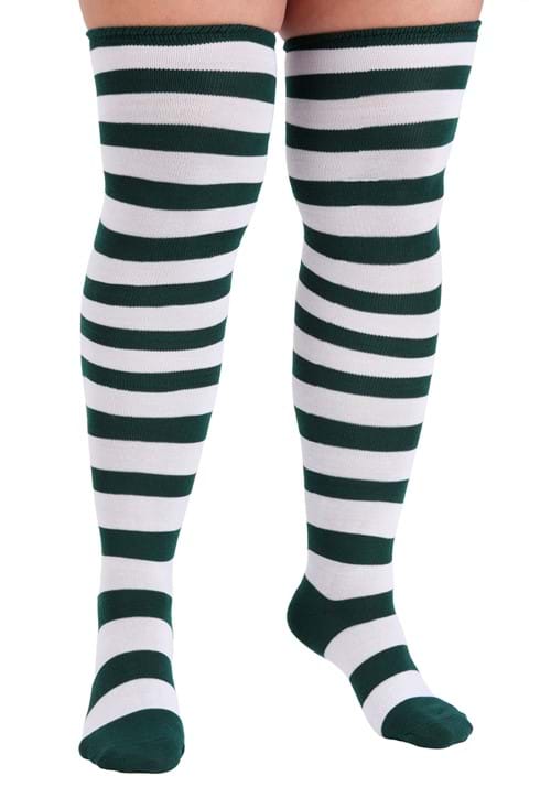 Plus Size White/Green Munchkin Socks for Women - US 9533
