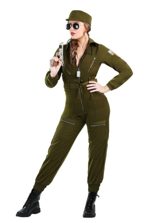 Plus Size Army Flightsuit Costume for Women - US 5049