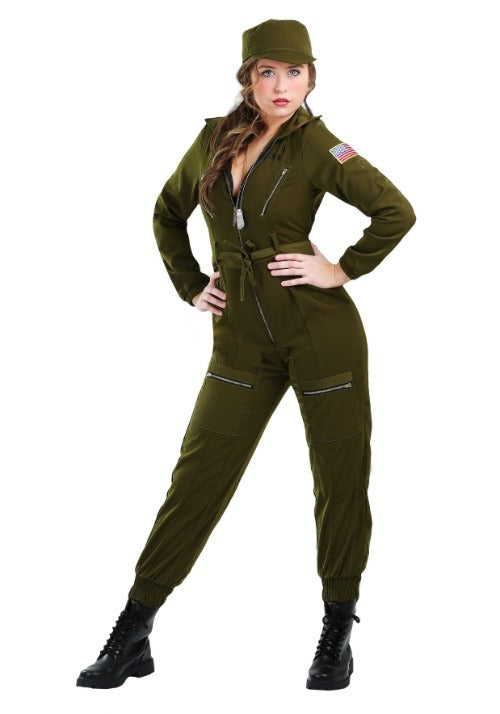 Plus Size Army Flightsuit Costume for Women - US 5049