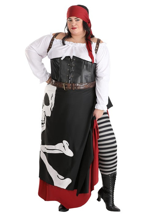 Women's Plus Size Skeleton Flag Rogue Pirate Costume - US 7168