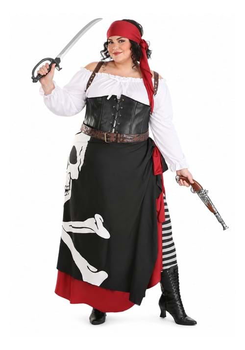 Women's Plus Size Skeleton Flag Rogue Pirate Costume - US 7168